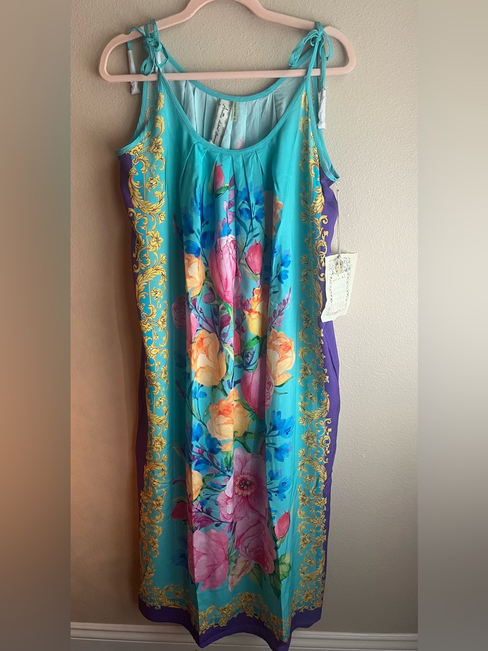 Turquoise Floral Tie-Shoulder Maxi Dress